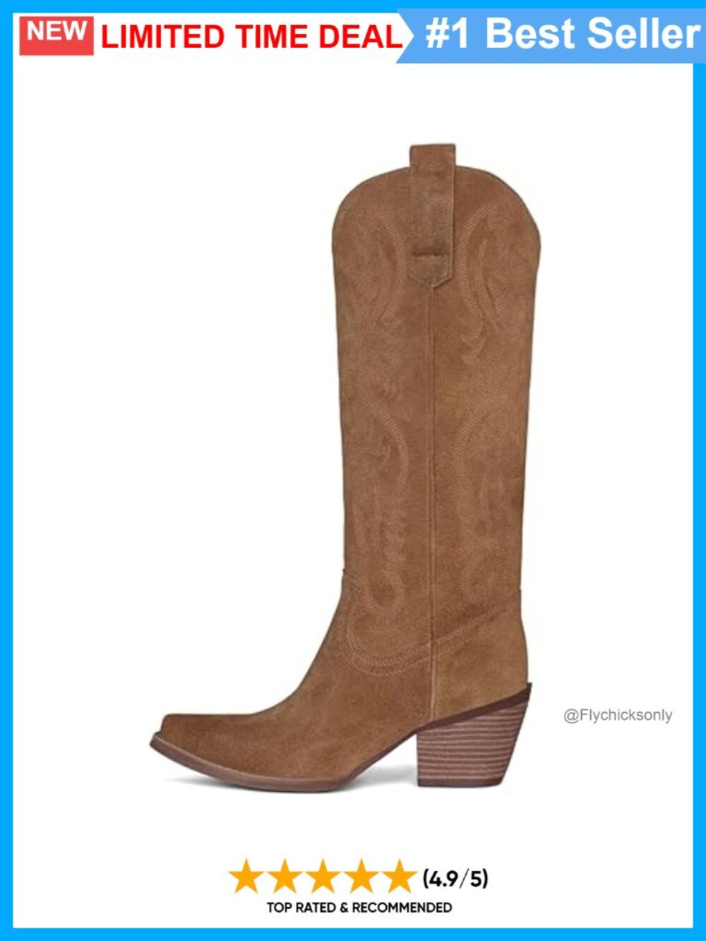 Knee High Cowboy Boots Chunky Block Heel Western Style PU Upper